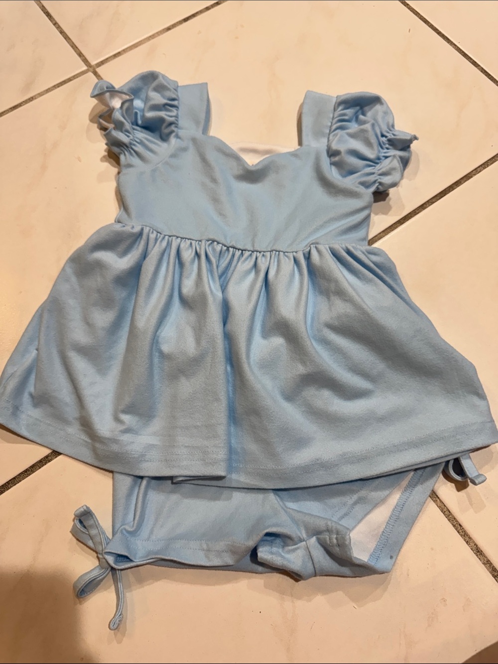 Baby Girls Light Blue Matching Set Ruffled Sleeve Top & Bloomers Cinderella Set